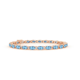 5x3mm AAAA Classic Oval Aquamarine and Diamond Tennis Bracelet in 9K Rose Gold