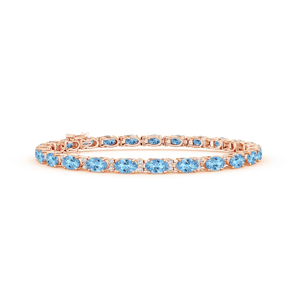 5x3mm AAAA Classic Oval Aquamarine and Diamond Tennis Bracelet in Rose Gold