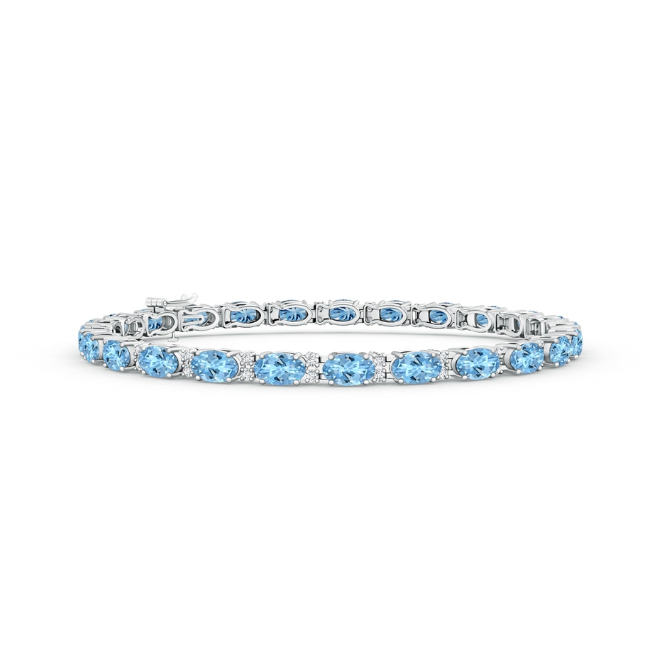 5x3mm AAAA Classic Oval Aquamarine and Diamond Tennis Bracelet in White Gold 