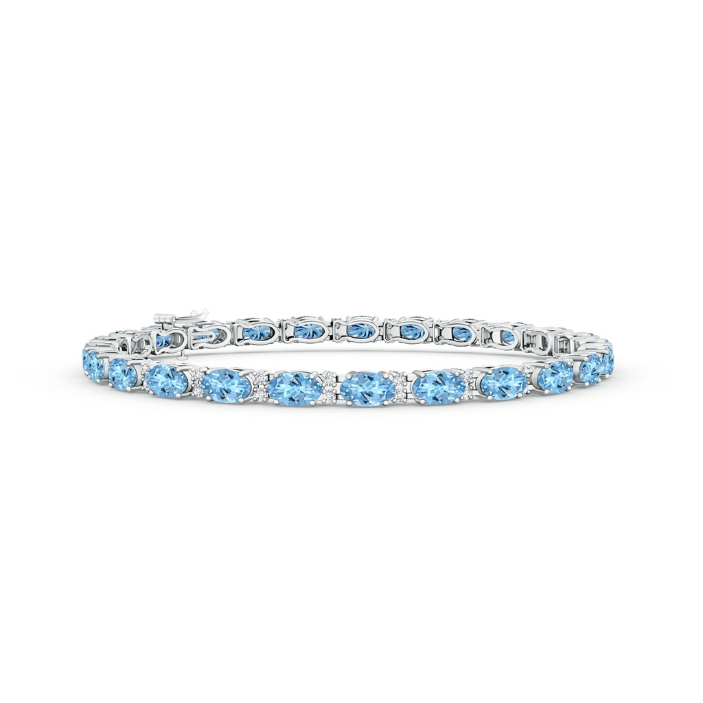 5x3mm AAAA Classic Oval Aquamarine and Diamond Tennis Bracelet in White Gold