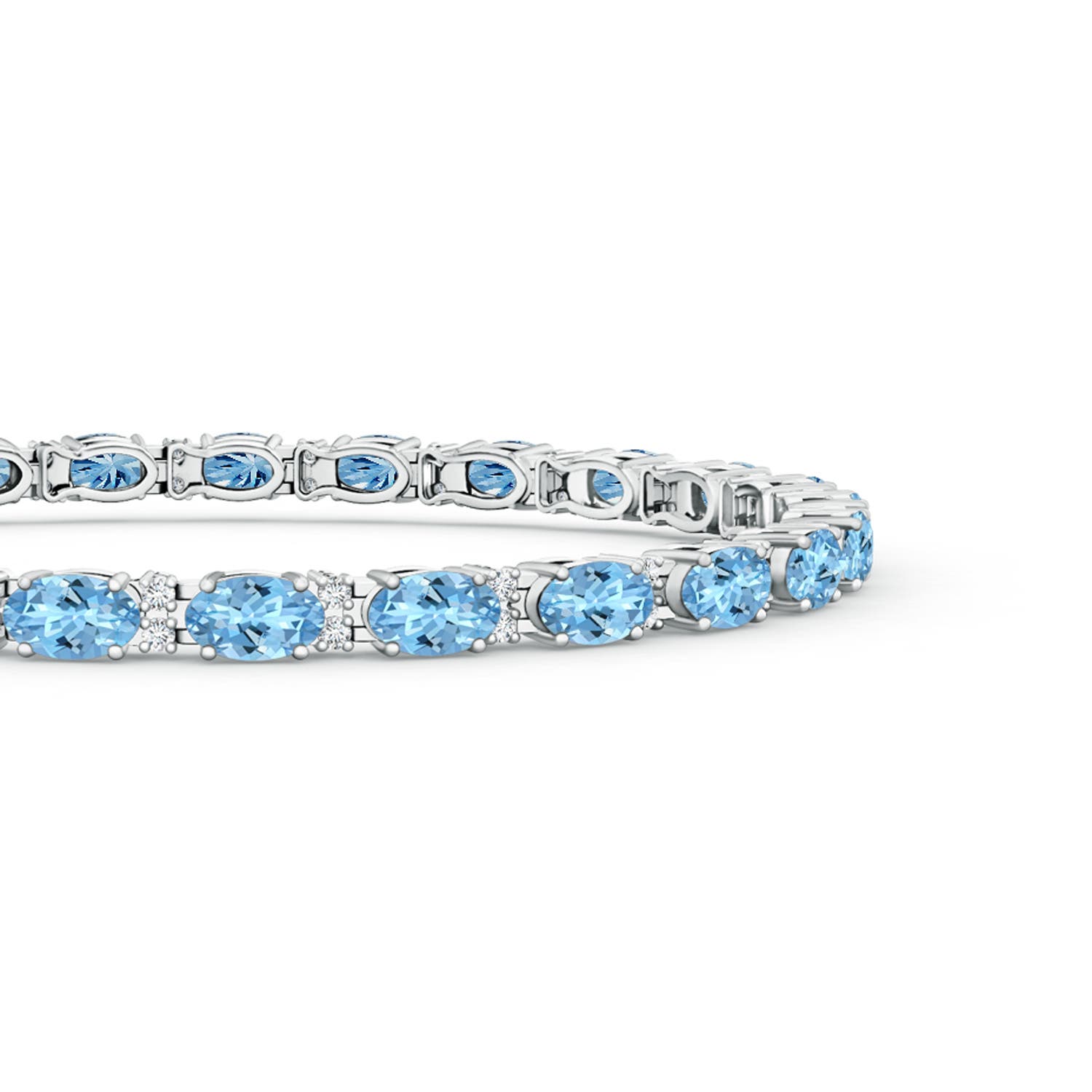 5x3mm AAAA Classic Oval Aquamarine and Diamond Tennis Bracelet in White Gold - side 1