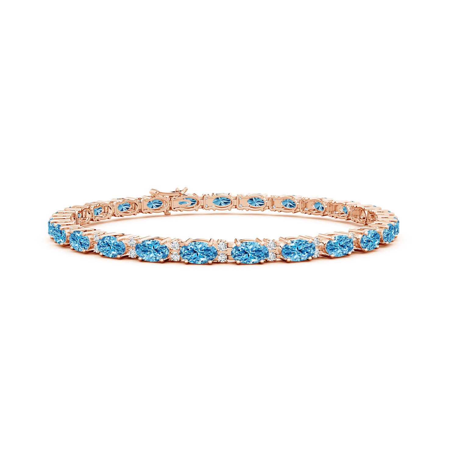 Angara 5.65 CTW Classic Oval Fancy Intense Blue and White Diamond Tennis Bracelet in 14K Rose Gold
