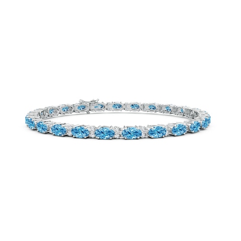 5x3mm AAAA Classic Oval Fancy Intense Blue and White Diamond Tennis Bracelet in White Gold