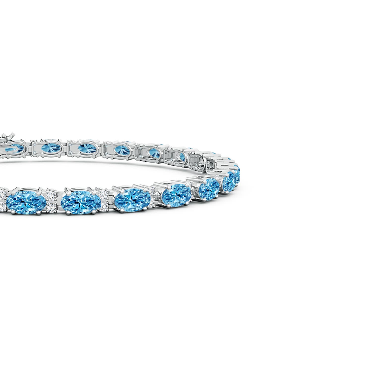 5x3mm AAAA Classic Oval Fancy Intense Blue and White Diamond Tennis Bracelet in White Gold - side 3