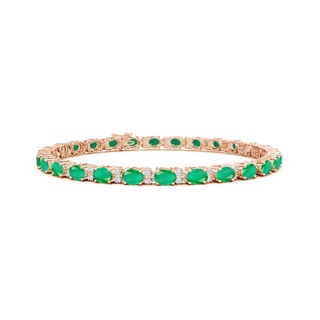 4x3mm A Classic Oval Emerald and Diamond Tennis Bracelet in 9K Rose Gold