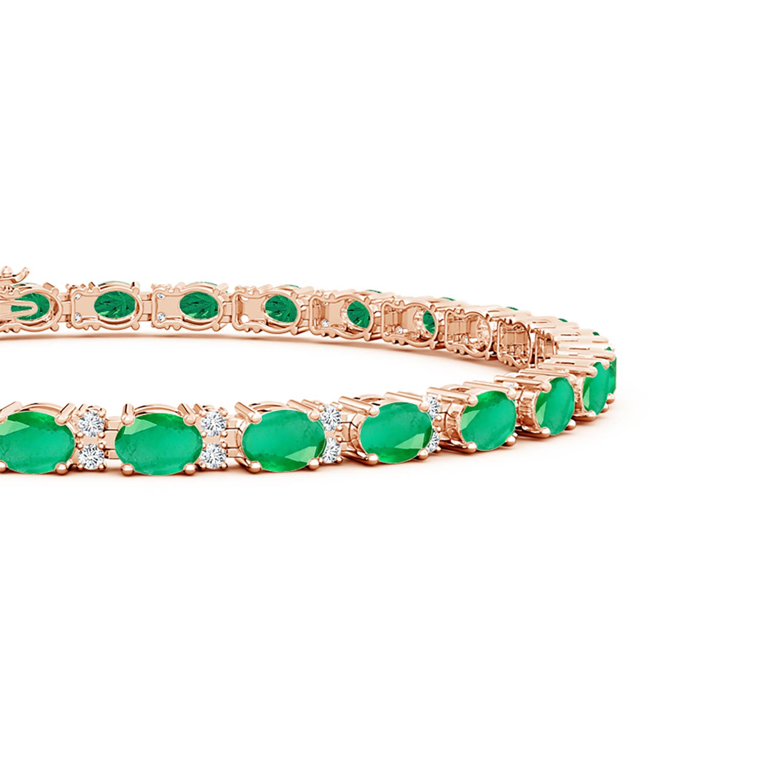 4x3mm A Classic Oval Emerald and Diamond Tennis Bracelet in Rose Gold