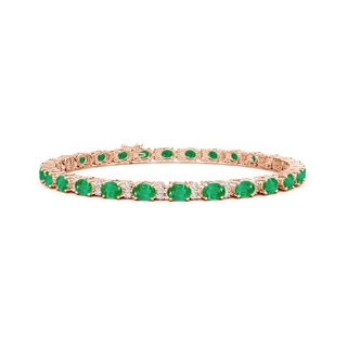 4x3mm AA Classic Oval Emerald and Diamond Tennis Bracelet in 18K Rose Gold