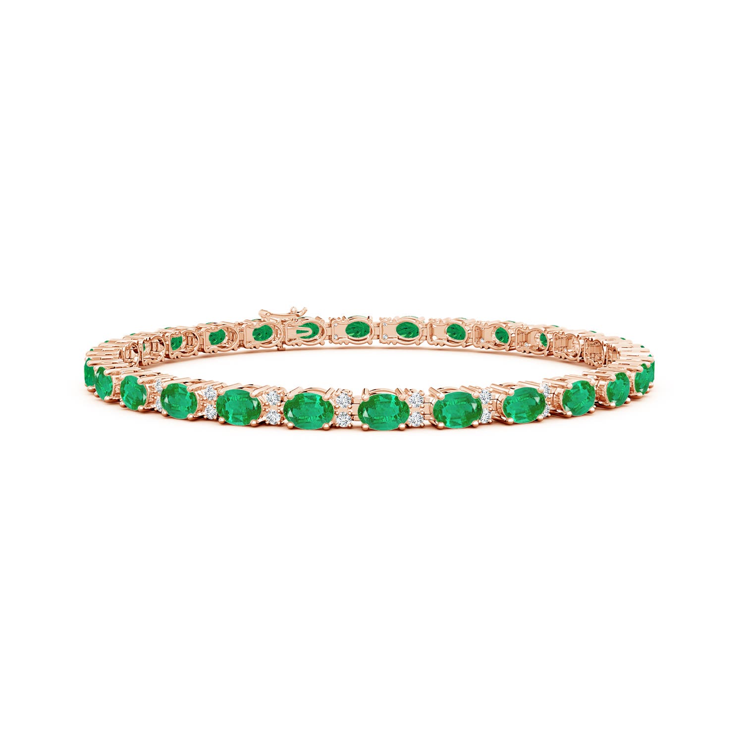 4x3mm AA Classic Oval Emerald and Diamond Tennis Bracelet in Rose Gold
