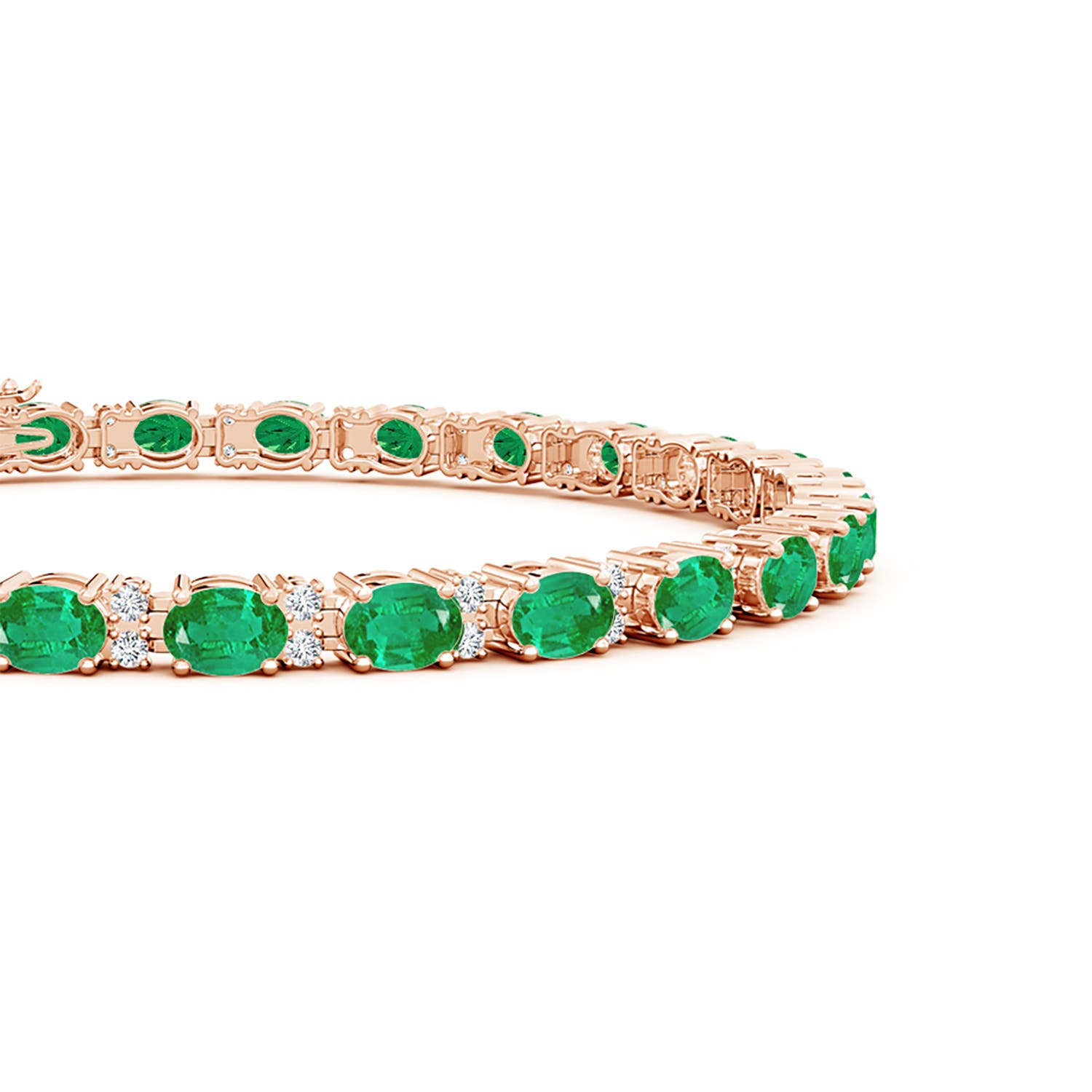 4x3mm AA Classic Oval Emerald and Diamond Tennis Bracelet in Rose Gold