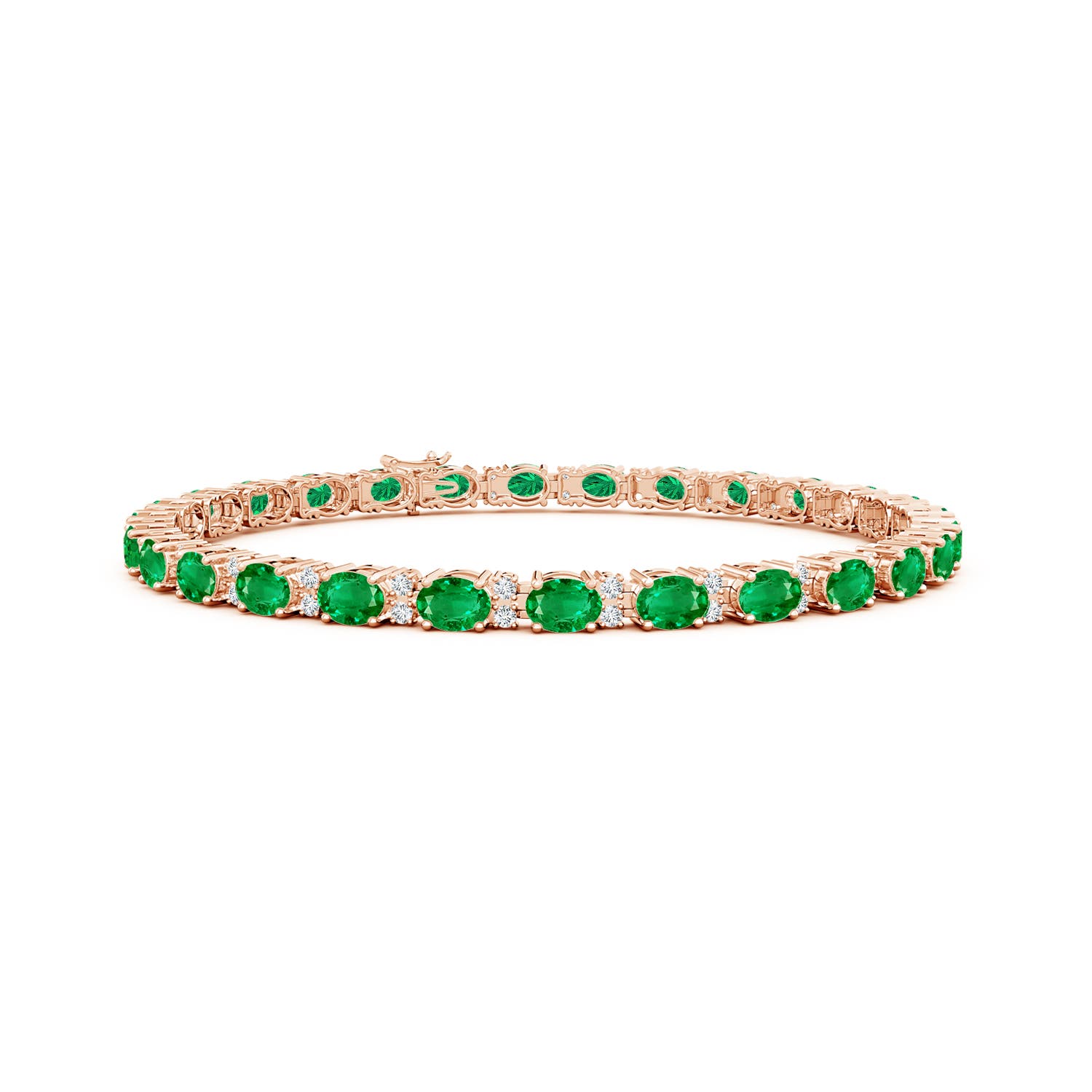 4x3mm AAA Classic Oval Emerald and Diamond Tennis Bracelet in Rose Gold