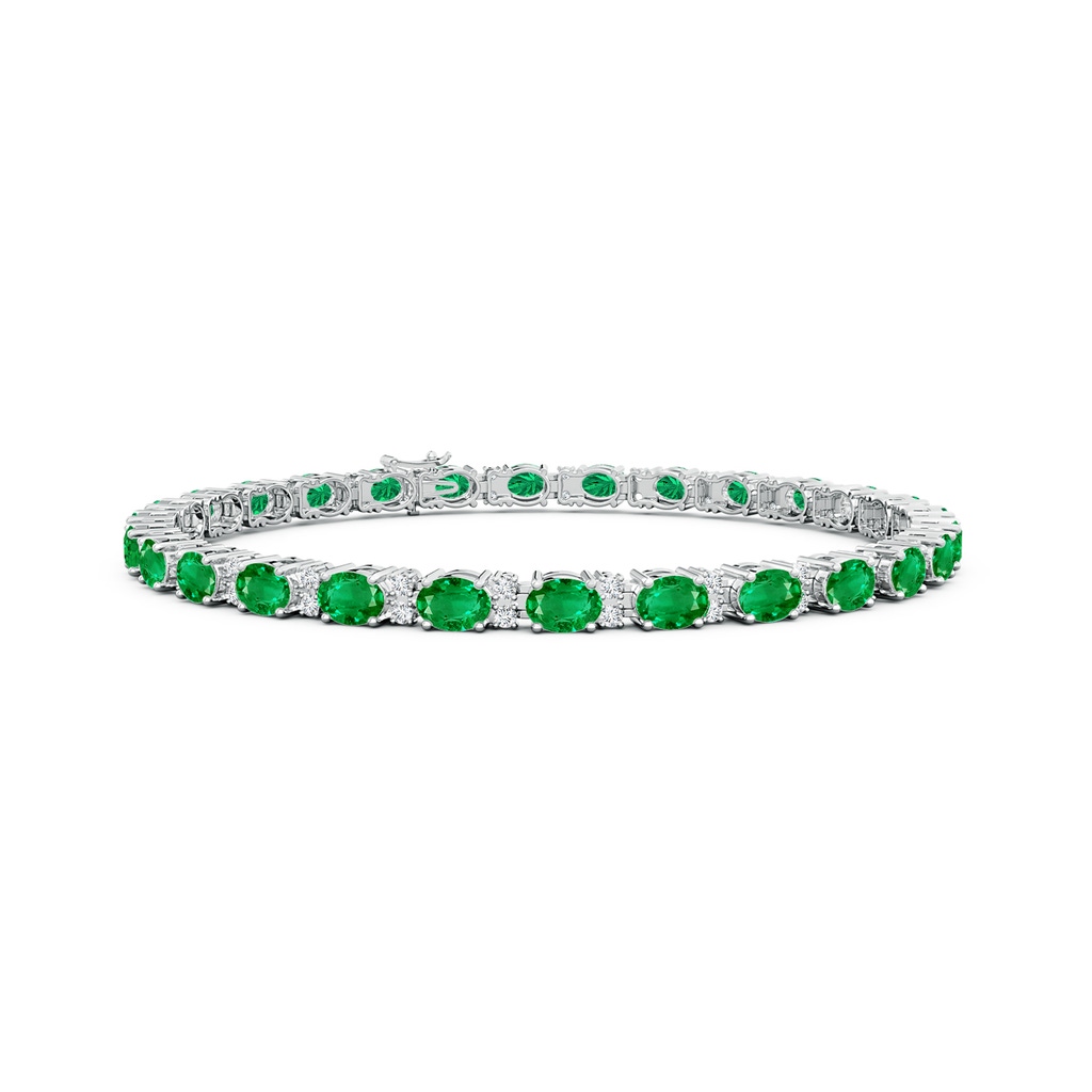 4x3mm AAA Classic Oval Emerald and Diamond Tennis Bracelet in White Gold
