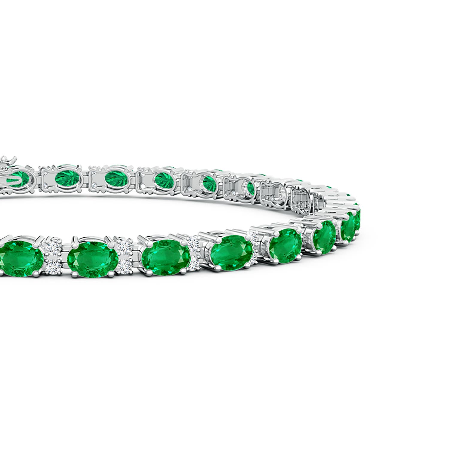 4x3mm AAA Classic Oval Emerald and Diamond Tennis Bracelet in White Gold