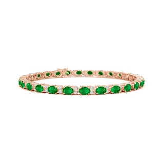 4x3mm AAAA Classic Oval Emerald and Diamond Tennis Bracelet in 18K Rose Gold