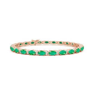 5x3mm A Classic Oval Emerald and Diamond Tennis Bracelet in 18K Rose Gold