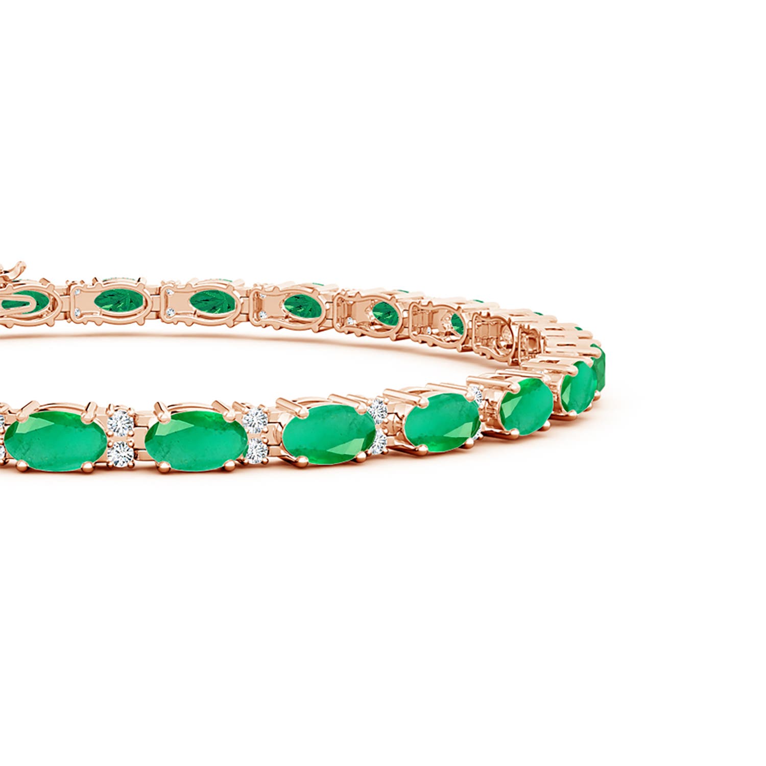 5x3mm A Classic Oval Emerald and Diamond Tennis Bracelet in 18K Rose Gold