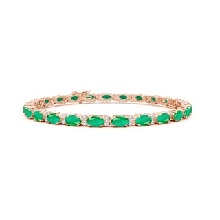 5x3mm A Classic Oval Emerald and Diamond Tennis Bracelet in Rose Gold
