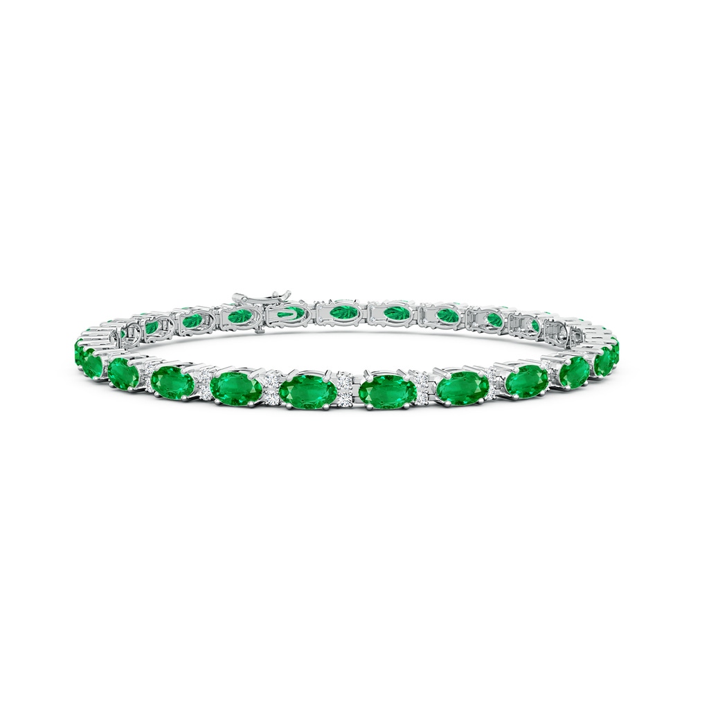 5x3mm AAA Classic Oval Emerald and Diamond Tennis Bracelet in White Gold