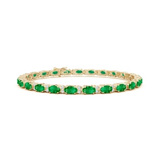5x3mm AAA Classic Oval Emerald and Diamond Tennis Bracelet in Yellow Gold