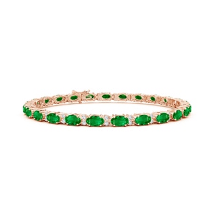 5x3mm AAAA Classic Oval Emerald and Diamond Tennis Bracelet in 10K Rose Gold