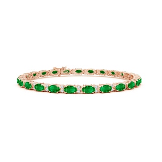 5x3mm AAAA Classic Oval Emerald and Diamond Tennis Bracelet in 18K Rose Gold