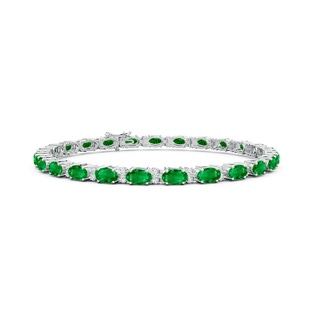5x3mm AAAA Classic Oval Emerald and Diamond Tennis Bracelet in 18K White Gold