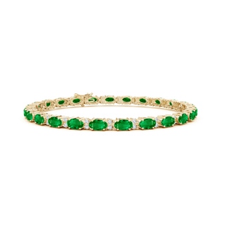 5x3mm AAAA Classic Oval Emerald and Diamond Tennis Bracelet in 18K Yellow Gold