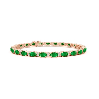 5x3mm AAAA Classic Oval Emerald and Diamond Tennis Bracelet in 9K Rose Gold