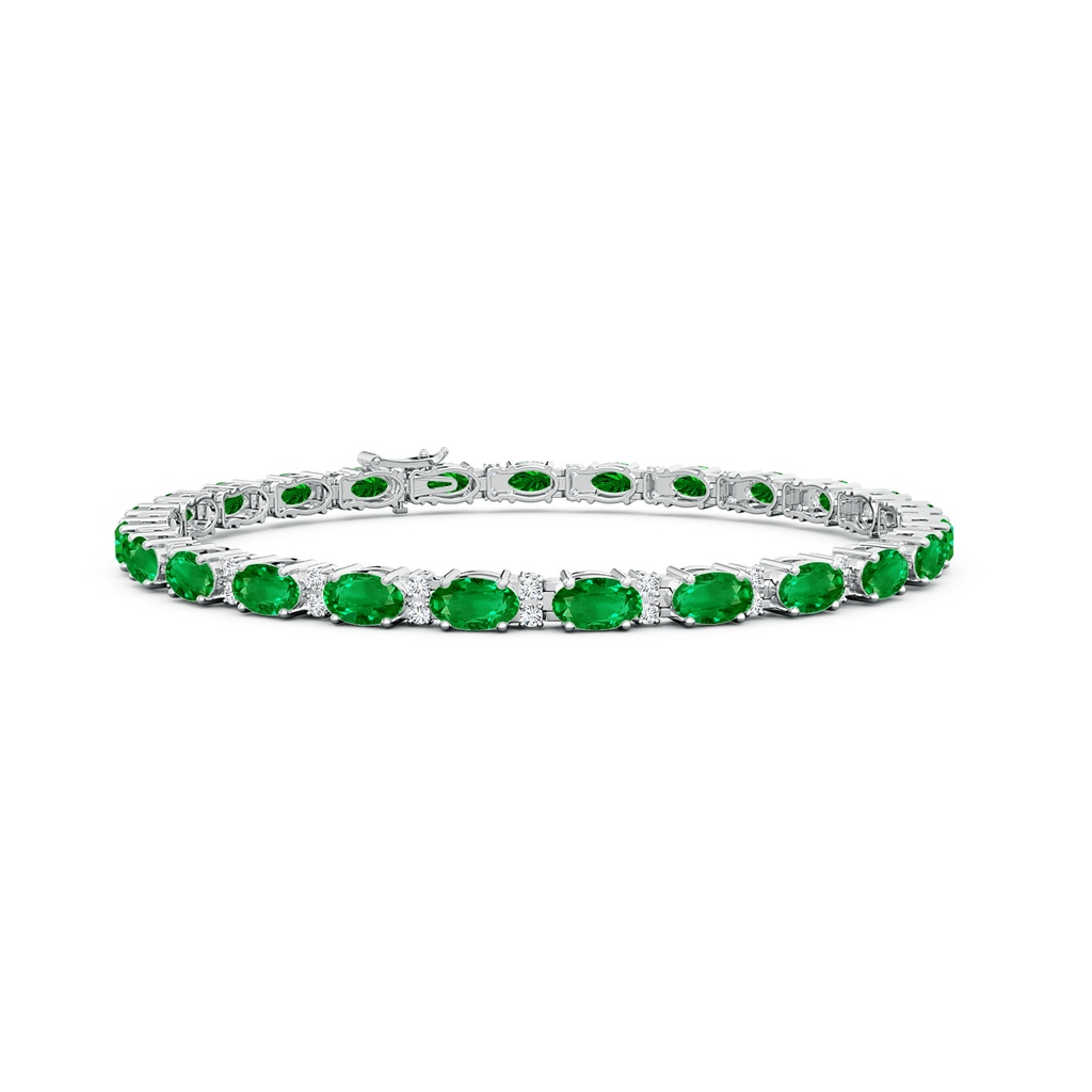 5x3mm AAAA Classic Oval Emerald and Diamond Tennis Bracelet in White Gold