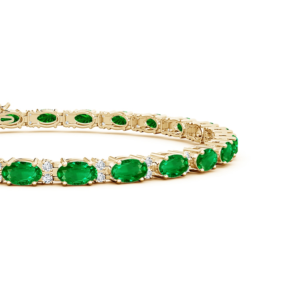 5x3mm AAAA Classic Oval Emerald and Diamond Tennis Bracelet in Yellow Gold - side 199