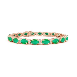 6x4mm A Classic Oval Emerald and Diamond Tennis Bracelet in 18K Rose Gold