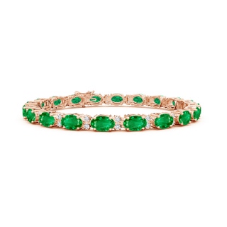 6x4mm AAA Classic Oval Emerald and Diamond Tennis Bracelet in 18K Rose Gold