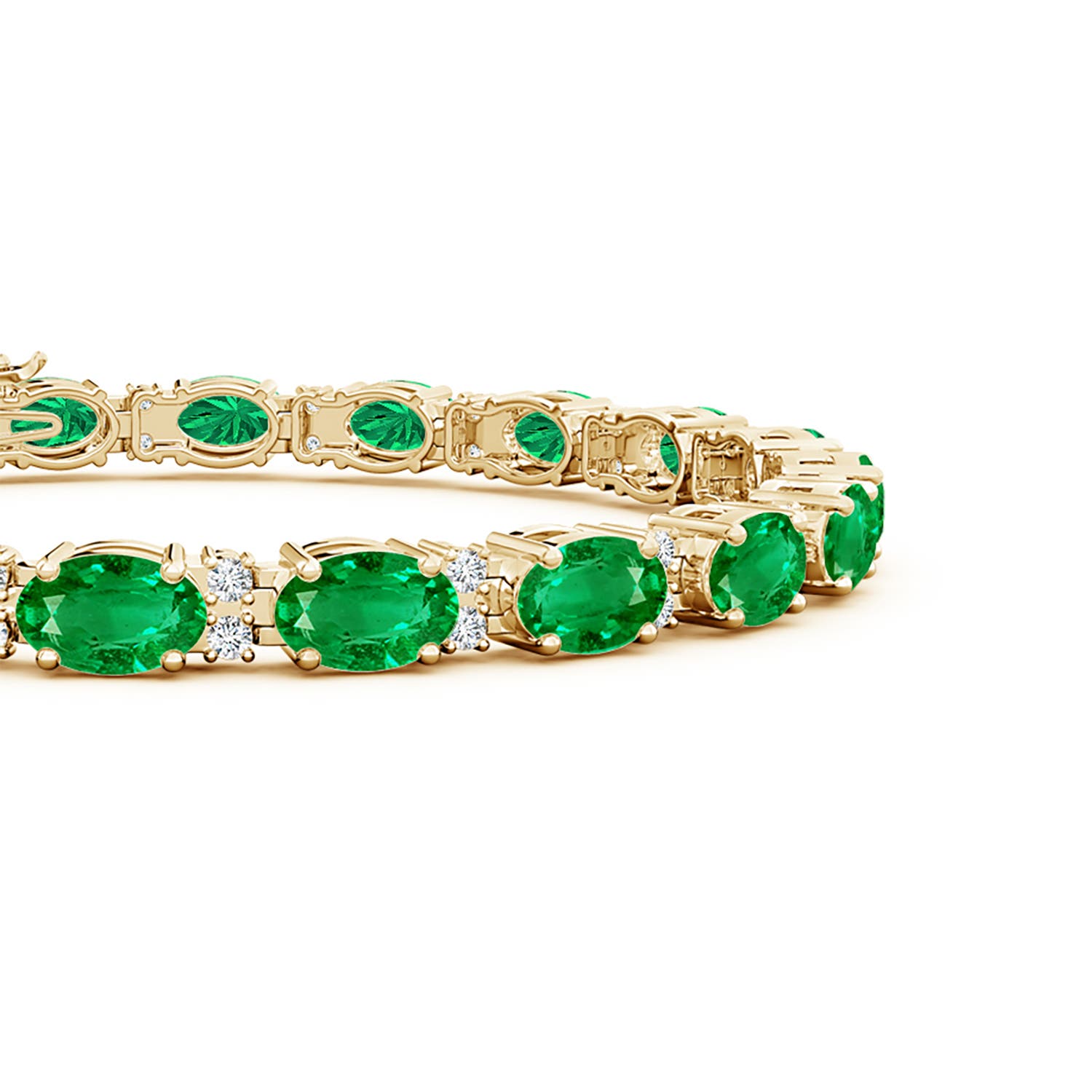 6x4mm AAA Classic Oval Emerald and Diamond Tennis Bracelet in 18K Yellow Gold
