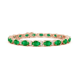 6x4mm AAA Classic Oval Emerald and Diamond Tennis Bracelet in 9K Rose Gold