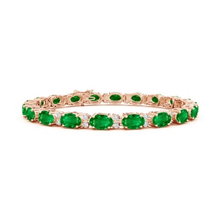 6x4mm AAAA Classic Oval Emerald and Diamond Tennis Bracelet in 18K Rose Gold