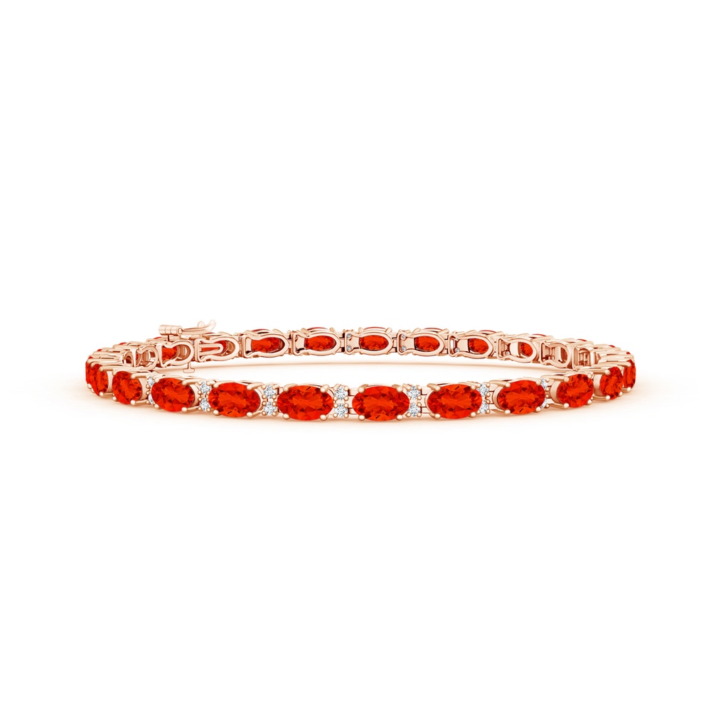 5x3mm AAAA Classic Oval Fire Opal and Diamond Tennis Bracelet in Rose Gold
