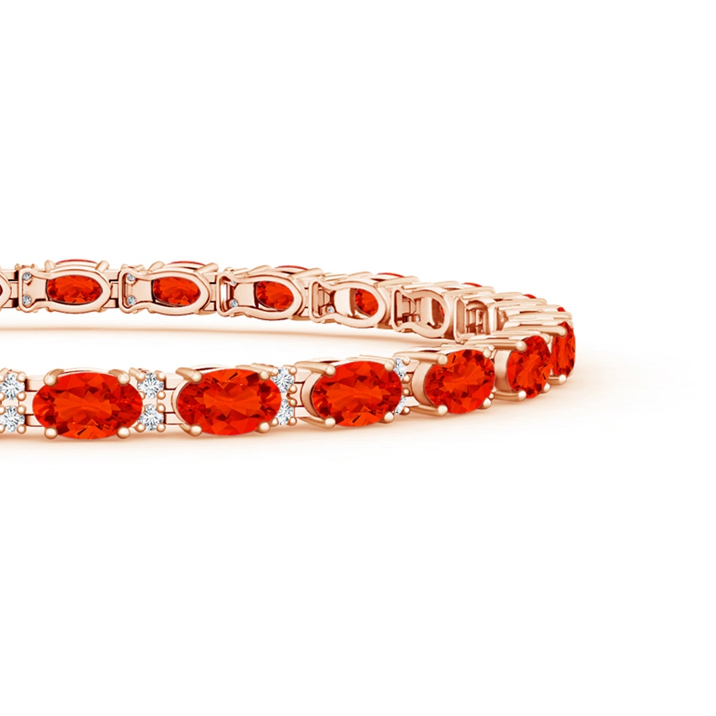 5x3mm AAAA Classic Oval Fire Opal and Diamond Tennis Bracelet in Rose Gold - side 199