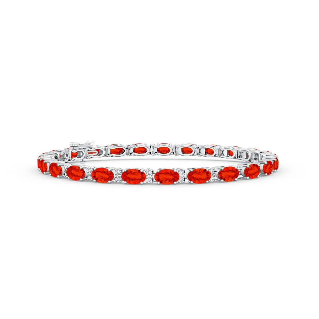 5x3mm AAAA Classic Oval Fire Opal and Diamond Tennis Bracelet in White Gold