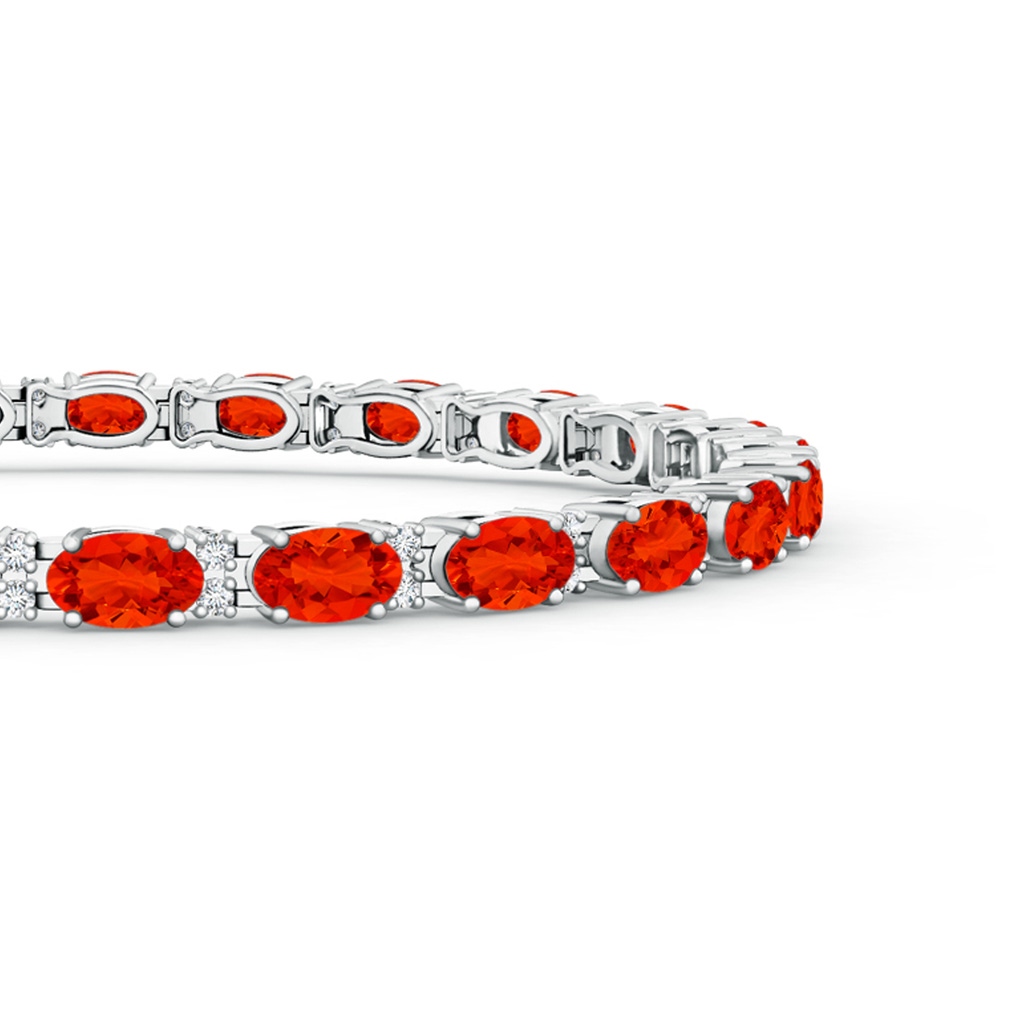 5x3mm AAAA Classic Oval Fire Opal and Diamond Tennis Bracelet in White Gold - side 199