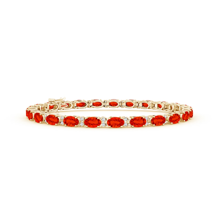 5x3mm AAAA Classic Oval Fire Opal and Diamond Tennis Bracelet in Yellow Gold 