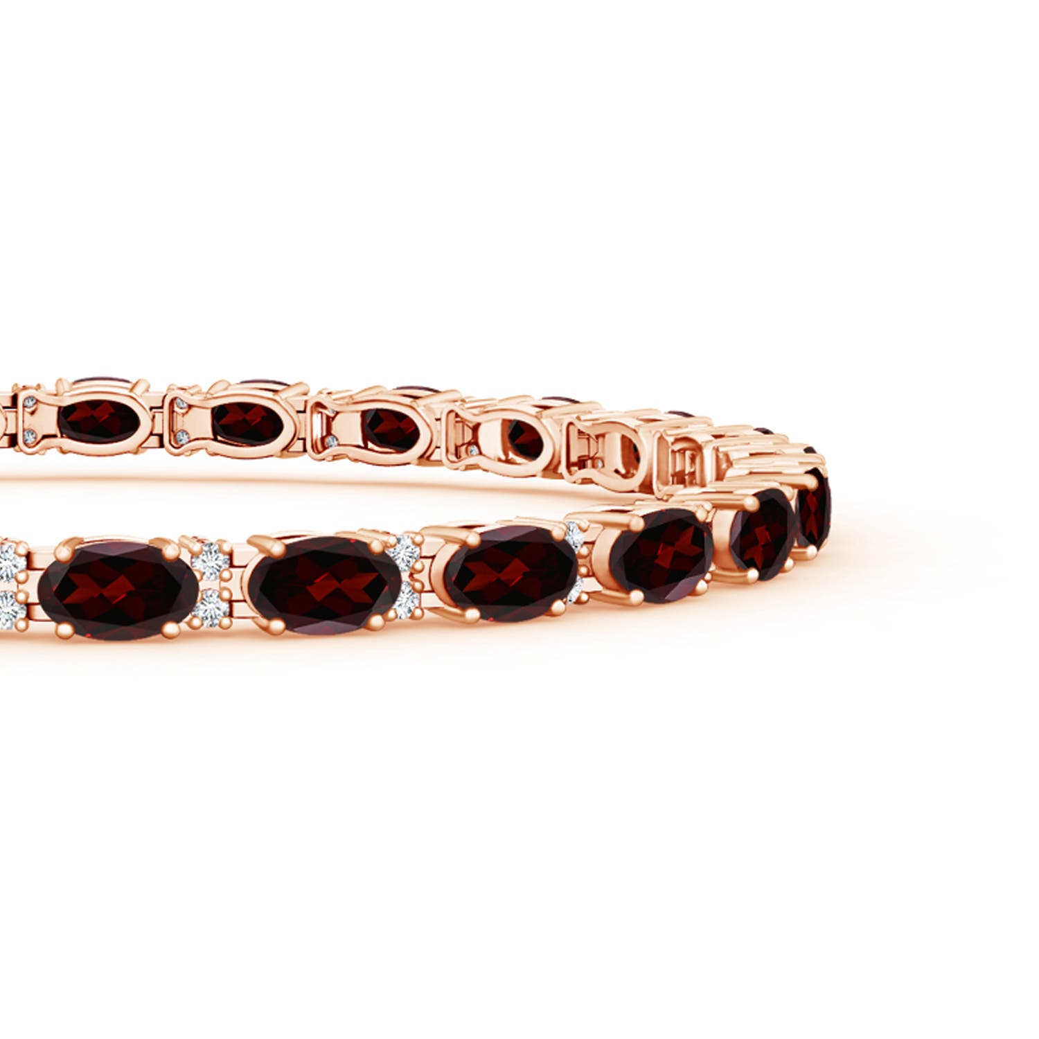 5x3mm A Classic Oval Garnet and Diamond Tennis Bracelet in Rose Gold