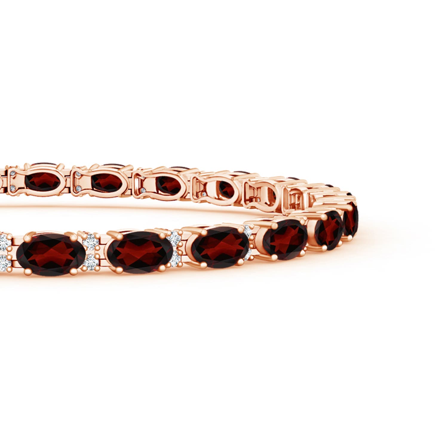 5x3mm AA Classic Oval Garnet and Diamond Tennis Bracelet in Rose Gold
