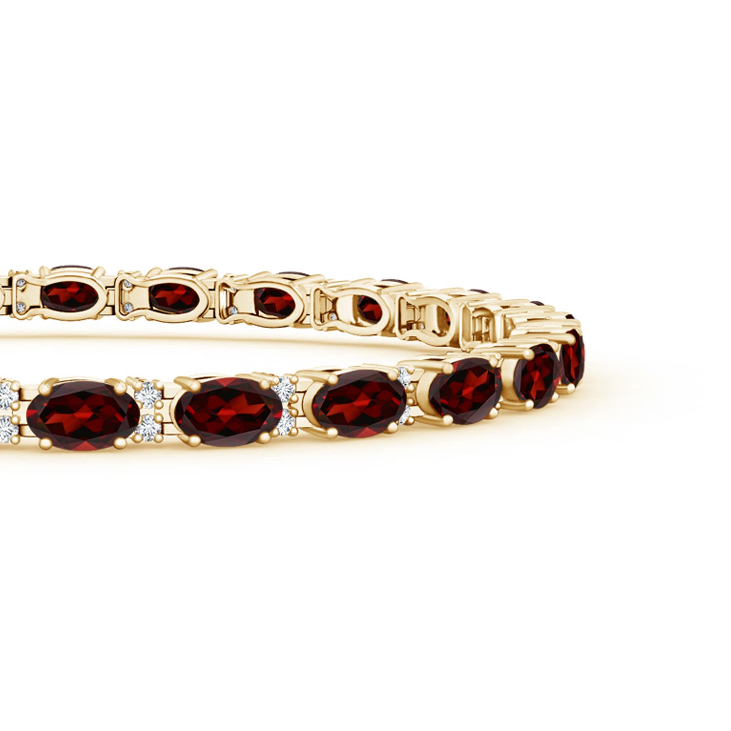5x3mm AAA Classic Oval Garnet and Diamond Tennis Bracelet in Yellow Gold
