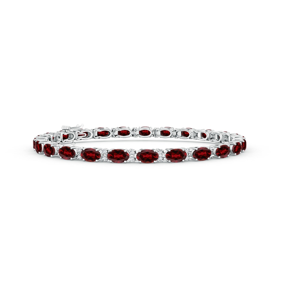 5x3mm AAAA Classic Oval Garnet and Diamond Tennis Bracelet in White Gold 