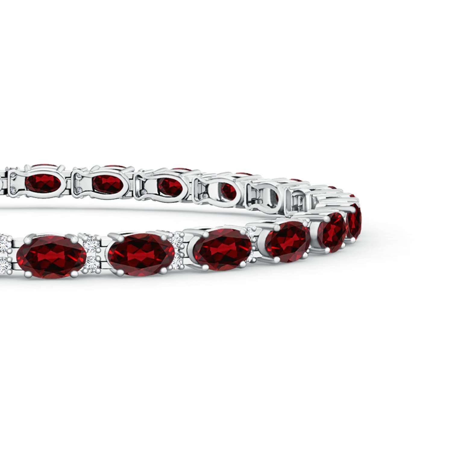 5x3mm AAAA Classic Oval Garnet and Diamond Tennis Bracelet in White Gold - side 1