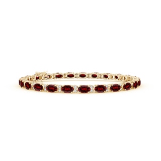 5x3mm AAAA Classic Oval Garnet and Diamond Tennis Bracelet in Yellow Gold