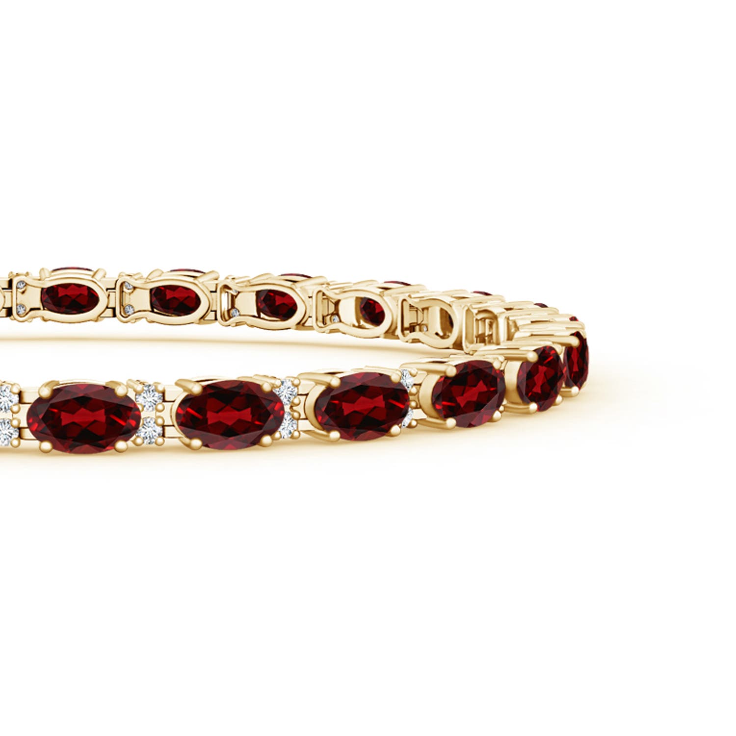 5x3mm AAAA Classic Oval Garnet and Diamond Tennis Bracelet in Yellow Gold