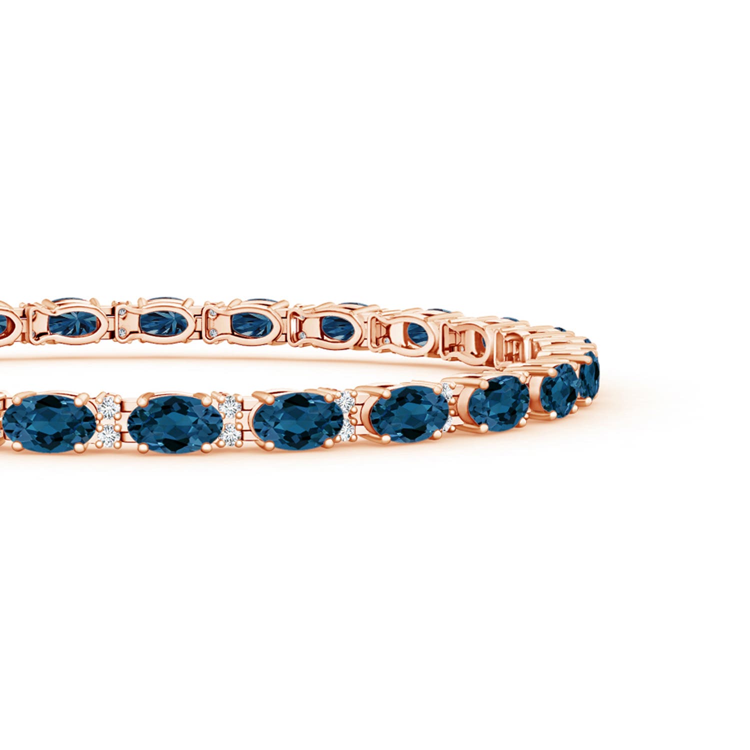 5x3mm AAA Classic Oval London Blue Topaz and Diamond Tennis Bracelet in Rose Gold - side 2