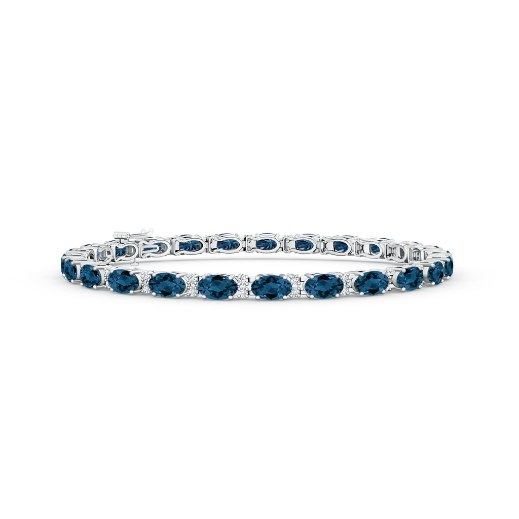 5x3mm AAA Classic Oval London Blue Topaz and Diamond Tennis Bracelet in White Gold