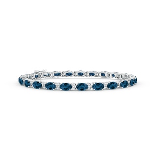 5x3mm AAA Classic Oval London Blue Topaz and Diamond Tennis Bracelet in White Gold