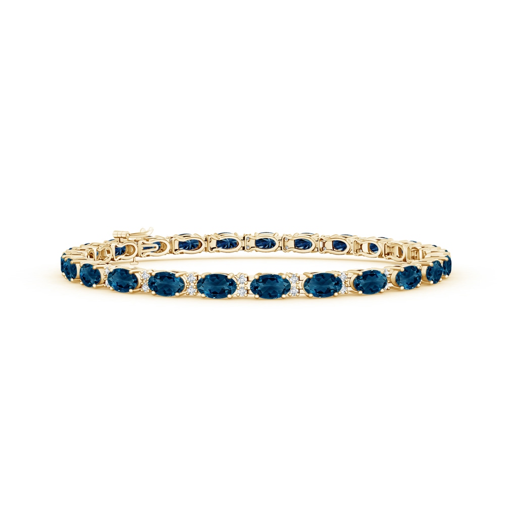 5x3mm AAAA Classic Oval London Blue Topaz and Diamond Tennis Bracelet in Yellow Gold